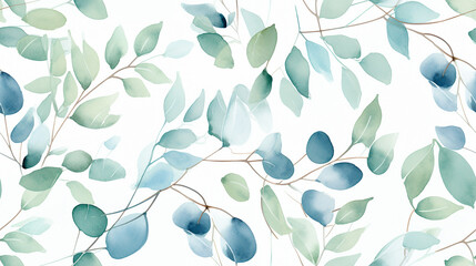 Fototapeta na wymiar Ilustración plantas hojas estilo acuarela patrón - Dibujo flor silvestres 