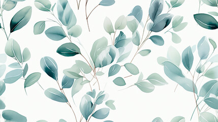 Ilustración plantas hojas estilo acuarela patrón - Dibujo flor silvestres  - obrazy, fototapety, plakaty