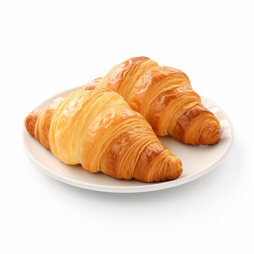 Croissants on a plate on isolated white background - ai generative