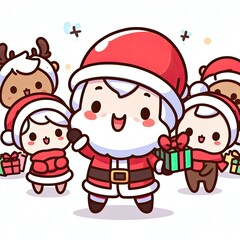 white background, cute character, santa claus