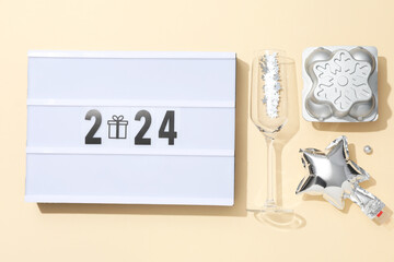 New year celebration concept, white card 2024