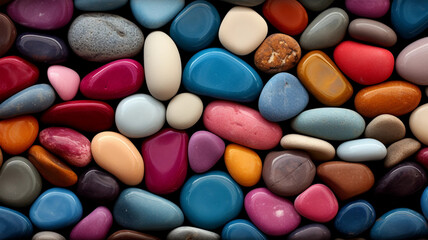 Fototapeta na wymiar Colorful rocks or pebbles. Spectrum of striped or multicolored rocks, abstract background. 