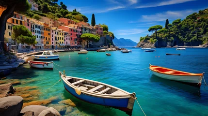 Fotobehang Portofino Italy. Beautiful bay with boats in the Med © Ghazanfar