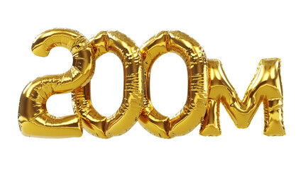 3D render of two hundred million or 200m isolated on white background, 200M followers thank you, balloons number