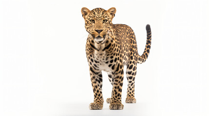 Portrait of leopard standing a looking at the camera