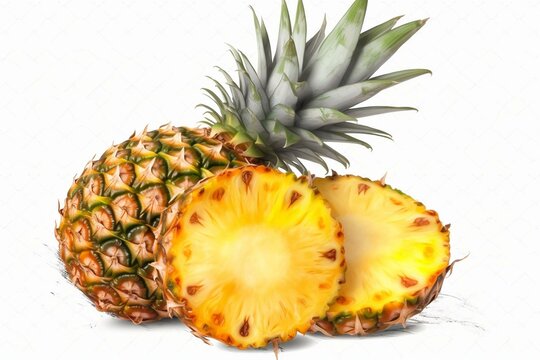 Transparent image of pineapple with sliced pieces. Generative AI