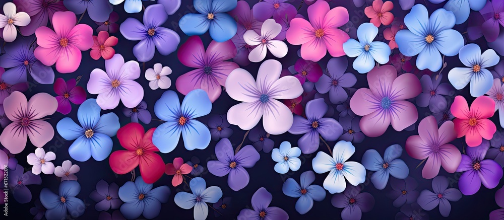 Poster pattern for fabric or textile design with small simple flowers in multiple colors