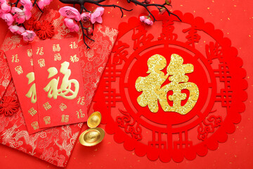 Background materials for Chinese New Year and Spring Festival. The meaning of the text in the picture is: luck