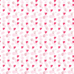 Hand drawn red hearts seamless pattern, Valentine's, Mother's day, birthday card, wallpaper or gift wrap design.