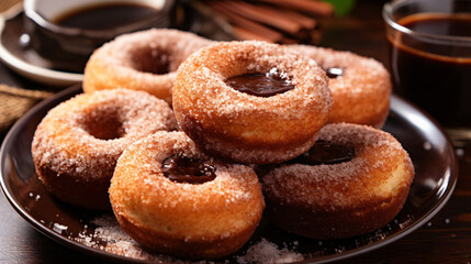 Baked donuts coated with cinnamon sugar.