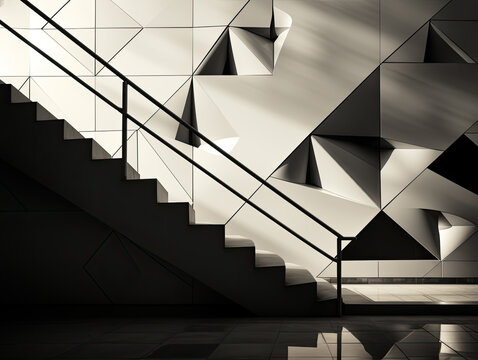 Abstract black and white background with a geometric pattern. Composition of several photos of visor over building porch facade. Modern architecture fragment with shadows and reflections.
