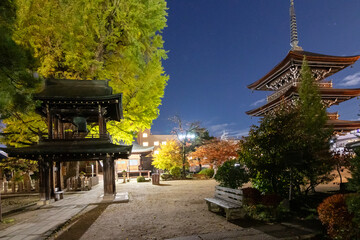 Hida Kokubunji Temple at night, Takayama, Japan. Constructed in 746 by Emperor Shomu to pray for...