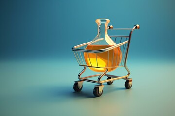 3D-rendered flask with shopping cart. Generative AI