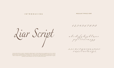 Abstract Calligraphy font alphabet. Minimal modern urban fonts for logo, brand etc. Typography typeface uppercase lowercase and number. vector illustration
