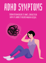 Woman with adhd symptoms, suffers from obsessive thoughts, confusion, psychological stress, mind disorder vector poster