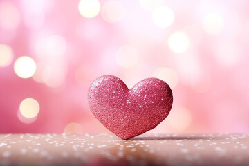 Valentine pink bokeh background with heart 