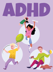 Obraz na płótnie Canvas ADHD Attention Deficit Hyperactivity Disorder in children flat vector illustration.