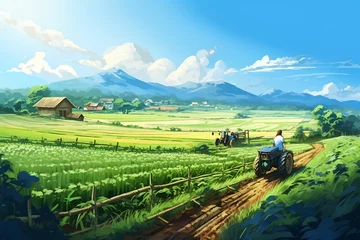 Fotobehang 広大な農村の風景 © mamio