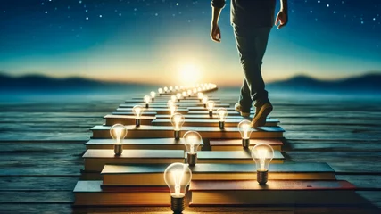 Poster Journey of Knowledge: A Path Illuminated by Books and Ideas © AI-Universe