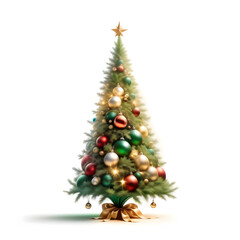 Decorated Christmas Tree on Isolated White Background