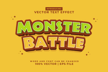 Fototapeta na wymiar Editable text effect Monster Battle 3d cartoon template style premium vector