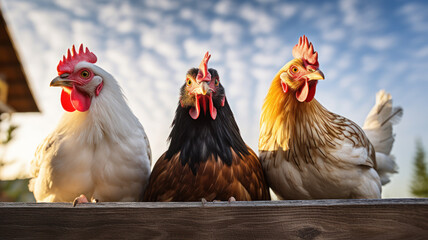 Close-Up Chickens on Barn Rafters