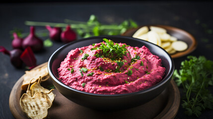 Beetroot hummus in a bowl