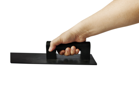 Plastic plastering trowel in man's hand PNG transparent