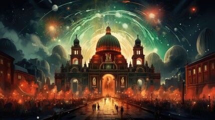 Obraz premium Mexican Independence Day celebration background. Salutes and country flags