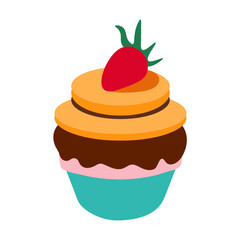 Delicious cupcakes and vector sprinkles muffin set isolated on white background.