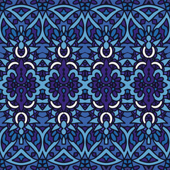 Blue seamless winter decor pattern vintage design. Wallpaper mandala art boho style.