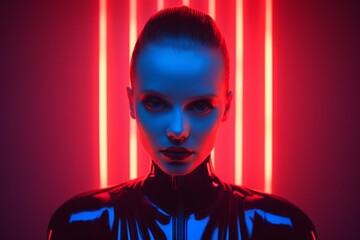Futuristic Woman Portrait in Neon Lighting