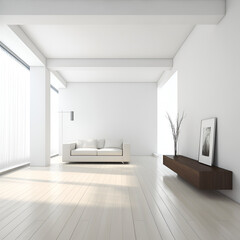 Naklejka na ściany i meble Empty Living Room in a Modern Apartment with White Wall - Interior Design, Generative AI