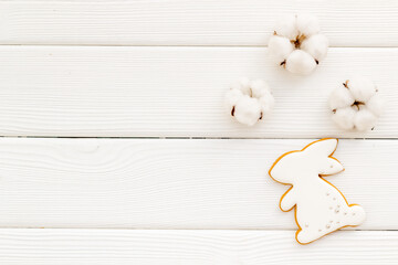 Fototapeta na wymiar New Year decoration - white Christmas cookies pattern, top view