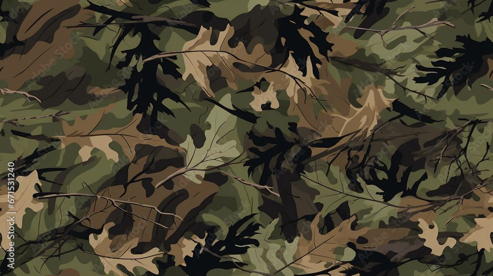 Wall mural Forest Army terrain Camouflage seamless pattern for hunting