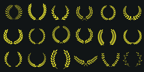 Gold laurel wreaths vector illustration, Perfect for awards, certificates, achievements. Elegant, luxury design symbolizing victory, success, triumph. Antique Greek, Roman style. emblem of excellence