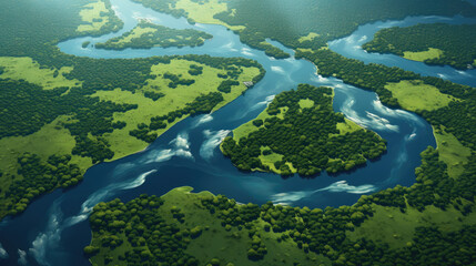 Fototapeta na wymiar an aerial shot of a river in the wilderness