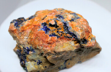 Deep blue azurite mineral on matrix crystal piece