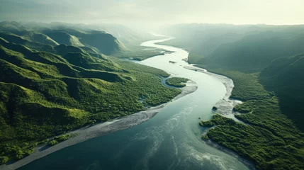 Fotobehang an aerial shot of a river in the wilderness © Kien