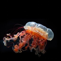 colorful beautiful jellyfish swimming underwater banner copy space. Sea and ocean environment eco plastic free concept.