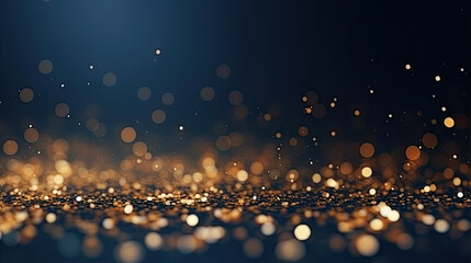 Fototapeta na wymiar Christmas Golden light shine particles bokeh on navy blue background. Holiday concept. Abstract background with Dark blue and gold particle.