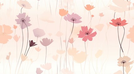  a bunch of flowers that are next to each other on a pink and white background with pink and orange flowers.  generative ai