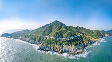 Aerial photography panoramic view of Sufengshan internet celebrity highway in Dongshan County, Zhangzhou City, Fujian Province, China