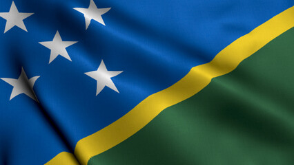 Solomon Islands Flag. Waving  Fabric Satin Texture Flag of Solomon Islands 3D illustration. Real Texture Flag of the Solomon Islands
