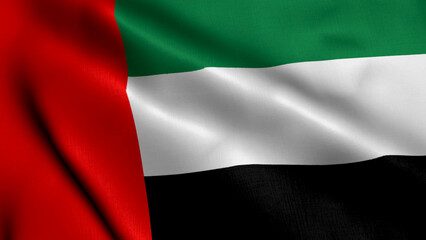 United Arab Emirates Flag. Waving  Fabric Satin Texture Flag of United Arab Emirates 3D illustration. Real Texture Flag of the United Arab Emirates - obrazy, fototapety, plakaty
