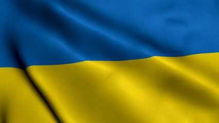 Ukraine Flag. Waving  Fabric Satin Texture Flag of Ukraine 3D illustration. Real Texture Flag of the Ukraine