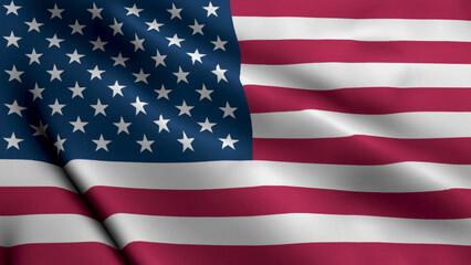 United States Flag. Waving  Fabric Satin Texture Flag of United States 3D illustration. Real Texture Flag of the United States of America