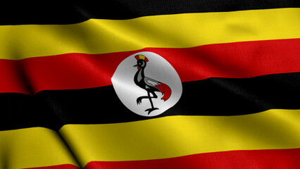 Uganda Flag. Waving  Fabric Satin Texture Flag of Uganda 3D illustration. Real Texture Flag of the Republic of Uganda