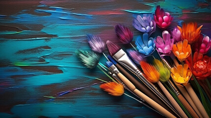 brushes and palette HD 8K wallpaper Stock Photographic Image 