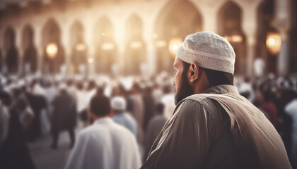Muslim man in mosque, ramadan concept - obrazy, fototapety, plakaty